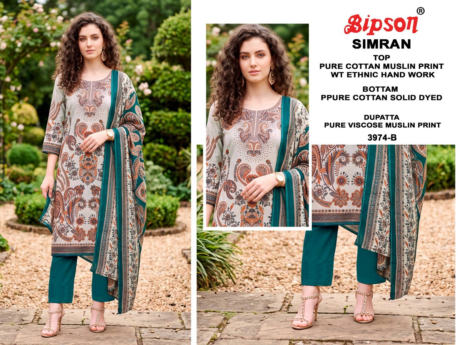 SIMRAN 3974 Series By BIPSON PRINTS Stylish Beautiful Colourful Pure Cotton Muslin Dresses At Wholesale Price